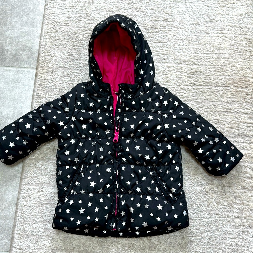 *LIKE NEW* Children's Place Girl's Black Puffer Jacket w/ Metallic Stars- 6-9 M